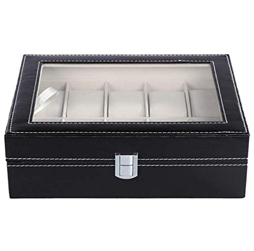 PU Leather 10-Slot Watch Display Case - Elegant Black Watch Box Organizer for Men and Women