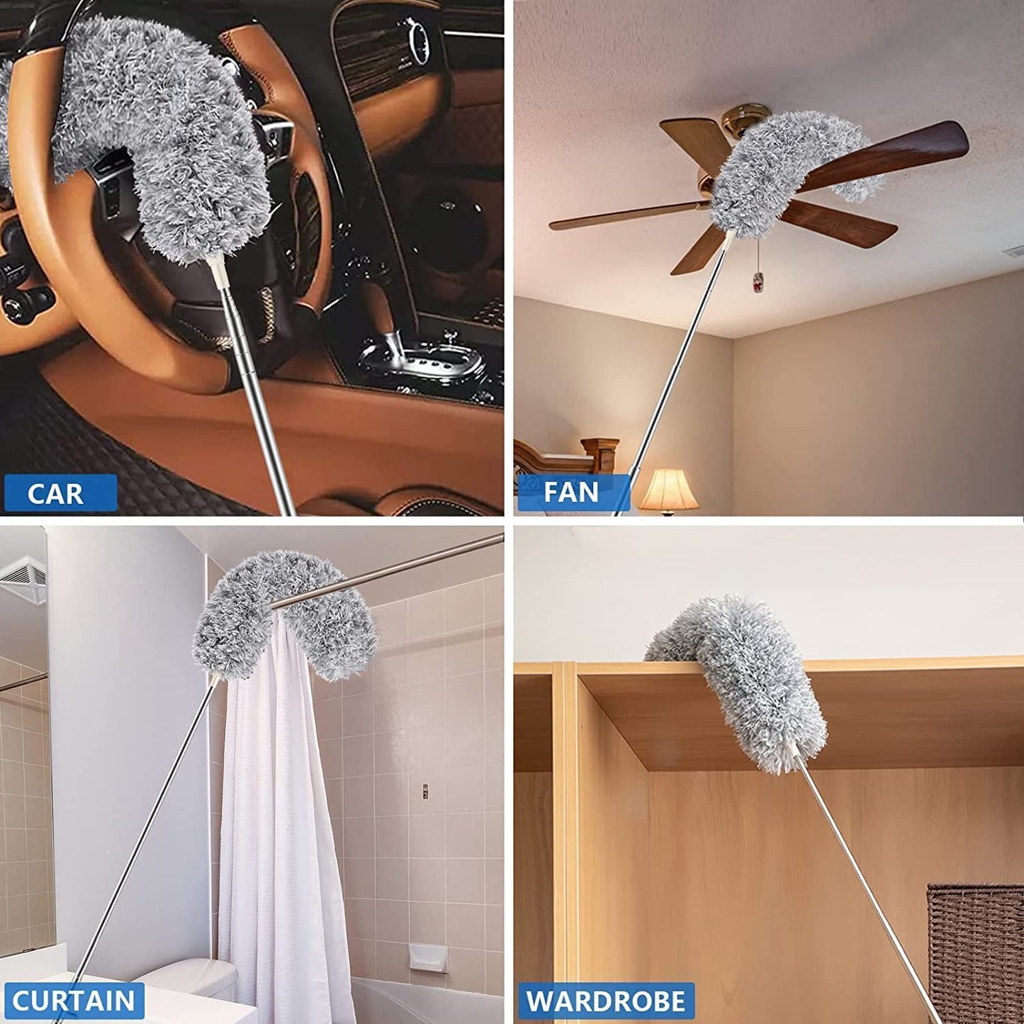 100 Inch Microfiber Feather Duster with Extendable Pole Handle for high areas, window blinds,