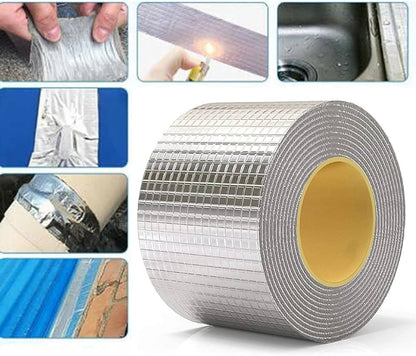 4 Inch Waterproof Silver Tape for Pipe Leakage Roof Aluminum Foil Tape, Adhesive Tape Sealing Butyl Rubber Tape for Surface Crack, Pipe Rupture (10cmx5m-1PS) (1), Silver (Copy)