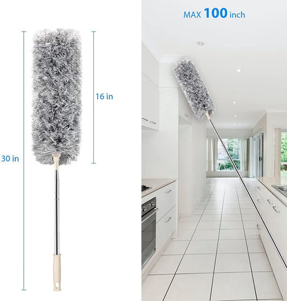 100 Inch Microfiber Feather Duster with Extendable Pole Handle for high areas, window blinds,