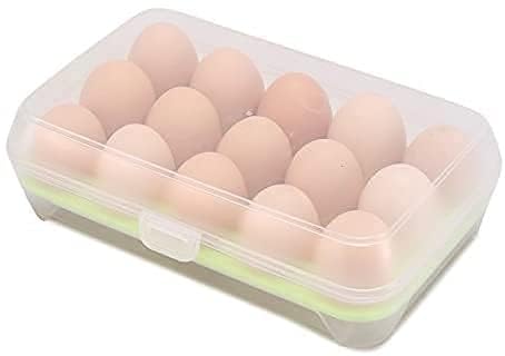 15-Grid Egg Storage Box – Transparent Refrigerator Tray with Locking Lid, Plastic Egg Carry Case (Pack of 1)