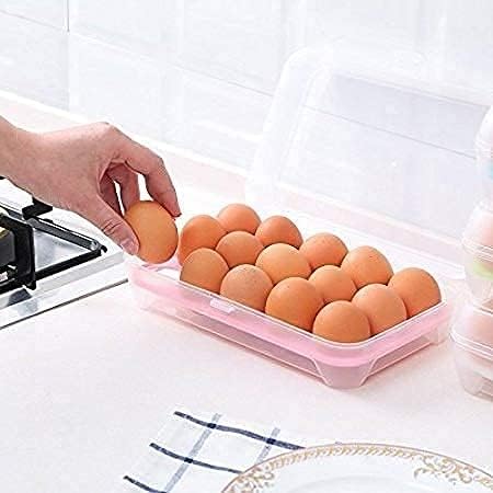 15-Grid Egg Storage Box – Transparent Refrigerator Tray with Locking Lid, Plastic Egg Carry Case (Pack of 1)