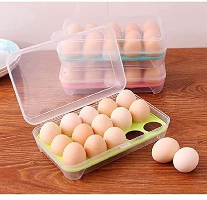 15-Grid Egg Storage Box – Transparent Refrigerator Tray with Locking Lid, Plastic Egg Carry Case (Pack of 1)