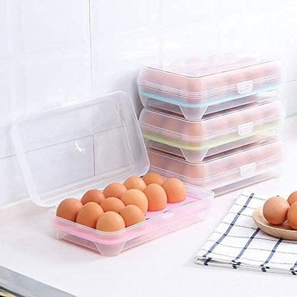 15-Grid Egg Storage Box – Transparent Refrigerator Tray with Locking Lid, Plastic Egg Carry Case (Pack of 1)