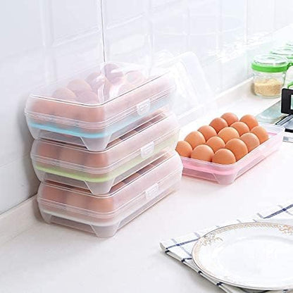 15-Grid Egg Storage Box – Transparent Refrigerator Tray with Locking Lid, Plastic Egg Carry Case (Pack of 1)