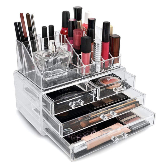 Clear Acrylic Cosmetic Storage Box with 4 Drawers & 16 Compartments | Makeup Organizer Vanity Box