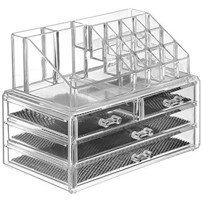 Clear Acrylic Cosmetic Storage Box with 4 Drawers & 16 Compartments | Makeup Organizer Vanity Box