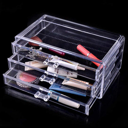 Clear Acrylic Cosmetic Storage Box with 4 Drawers & 16 Compartments | Makeup Organizer Vanity Box