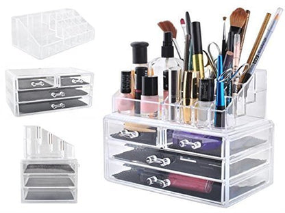 Clear Acrylic Cosmetic Storage Box with 4 Drawers & 16 Compartments | Makeup Organizer Vanity Box