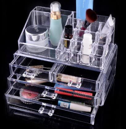 Clear Acrylic Cosmetic Storage Box with 4 Drawers & 16 Compartments | Makeup Organizer Vanity Box