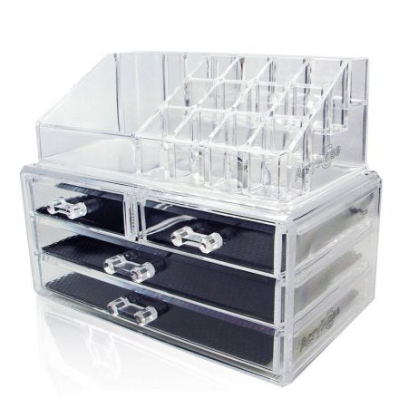 Clear Acrylic Cosmetic Storage Box with 4 Drawers & 16 Compartments | Makeup Organizer Vanity Box