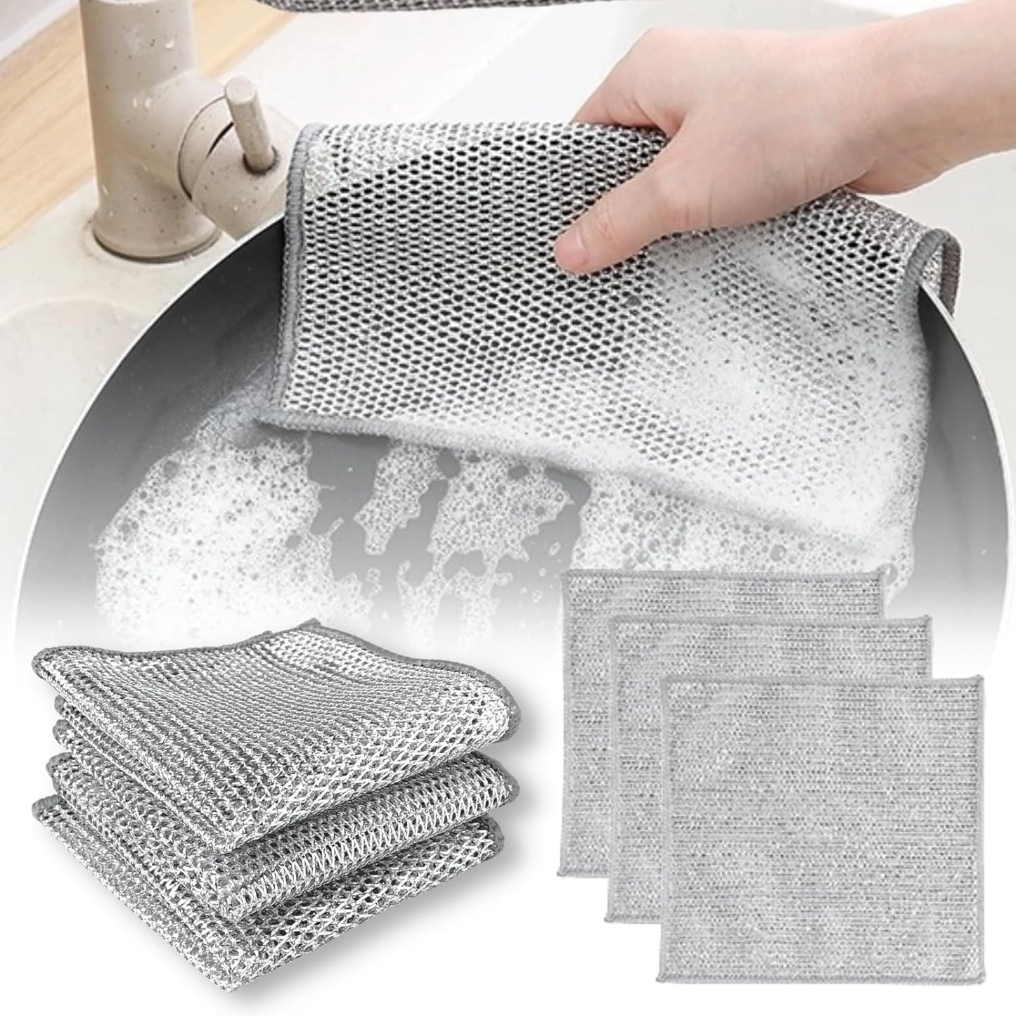 10 pcs Silver Mesh Multipurpose Dishwash Cleaning Cloth: Your Ultimate Kitchen Cleaning Solution