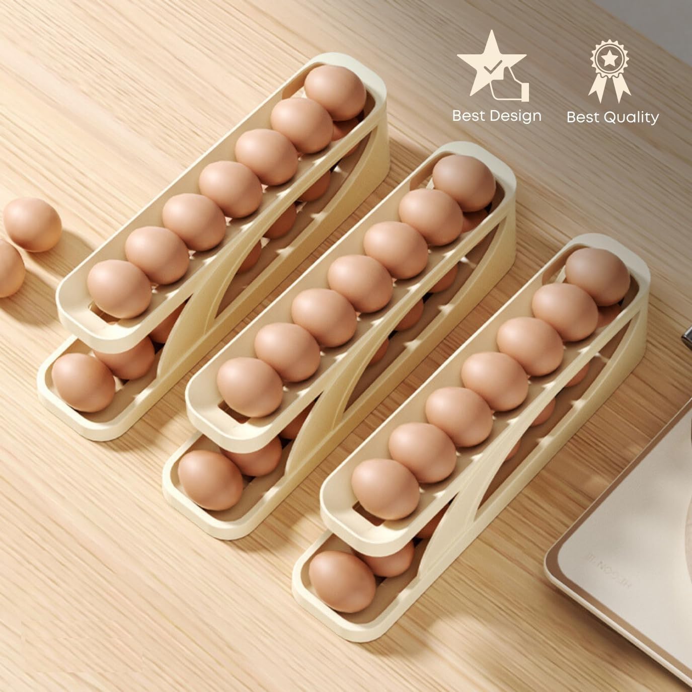 Automatic Roll-Down Double Layer Egg Dispenser | Space-Saving Plastic Egg Tray Holder for Fridge & Pantry | 2-Tier Egg Organizer for 14 Eggs