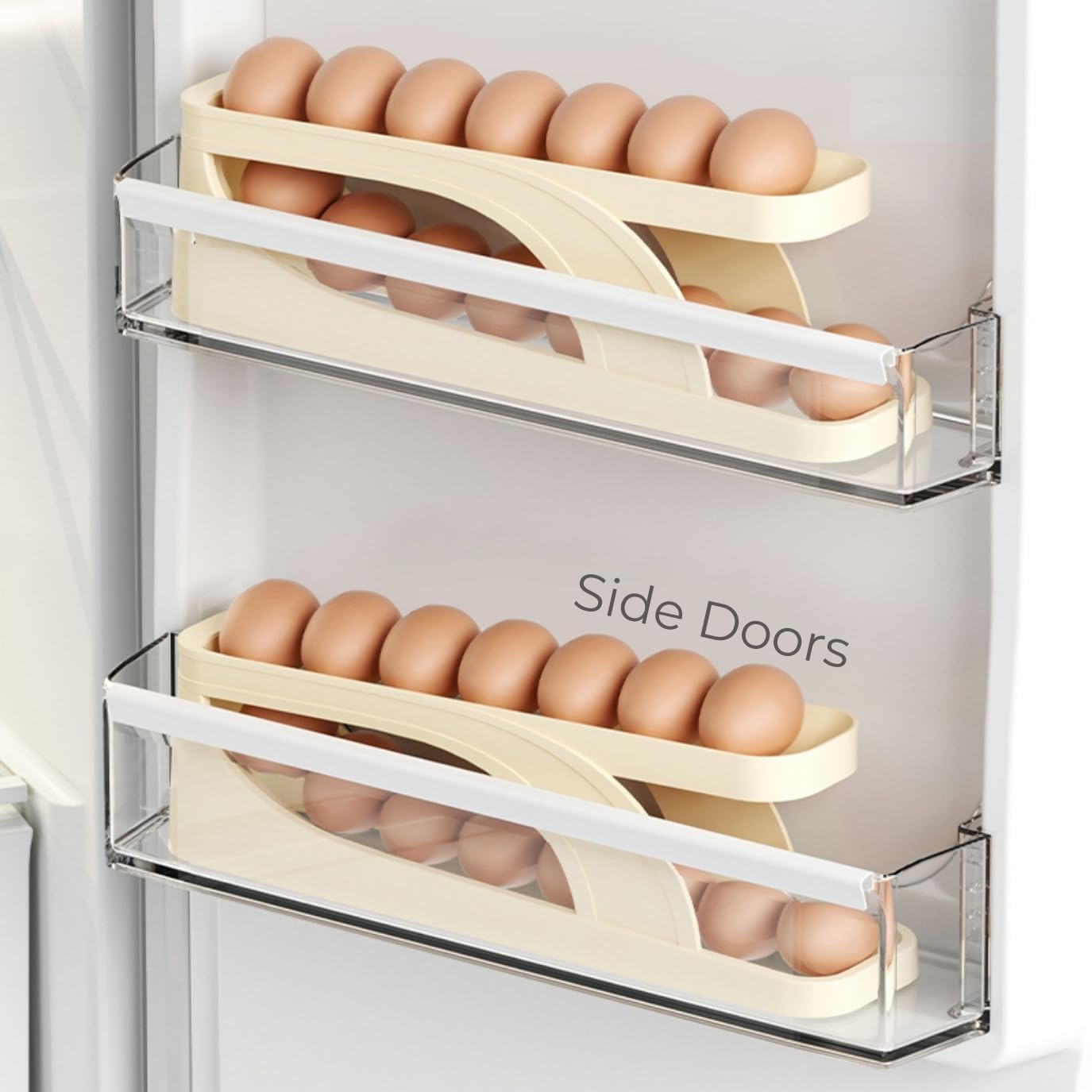 Automatic Roll-Down Double Layer Egg Dispenser | Space-Saving Plastic Egg Tray Holder for Fridge & Pantry | 2-Tier Egg Organizer for 14 Eggs