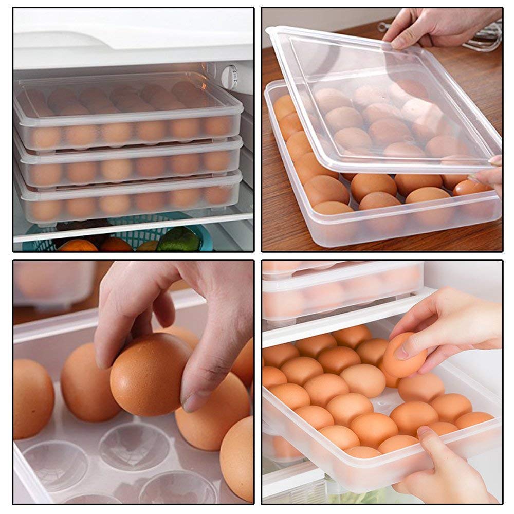 24-Grid Egg Storage Box – Rectangular Stackable Egg Tray for Refrigerator, Kitchen, and Pantry (31x23x6 cm, Pack of 1)