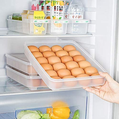 24-Grid Egg Storage Box – Rectangular Stackable Egg Tray for Refrigerator, Kitchen, and Pantry (31x23x6 cm, Pack of 1)