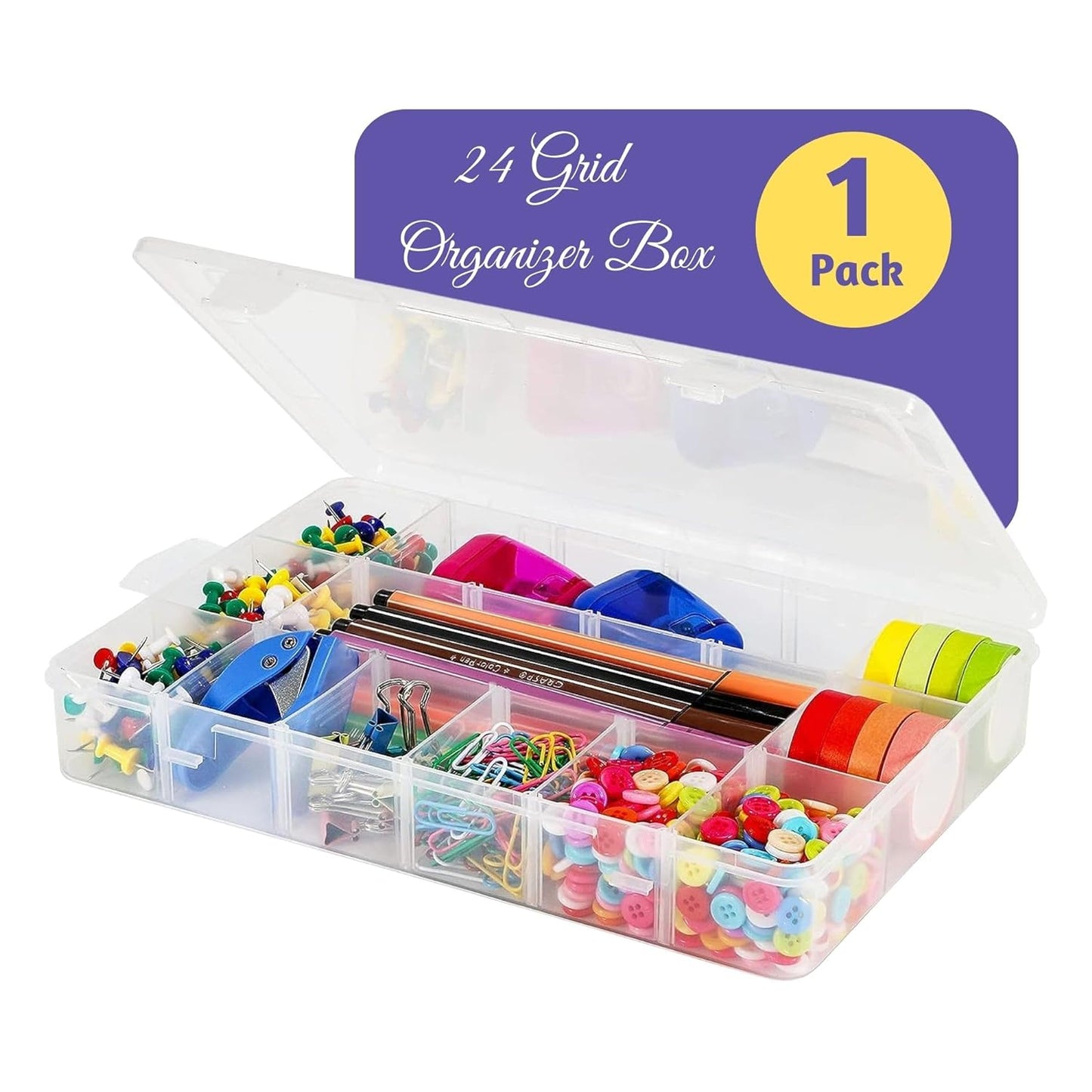 Adjustable 24-Grid Jewellery Organizer | Transparent Storage Box for Hardware Nails, Earrings, and Medicines