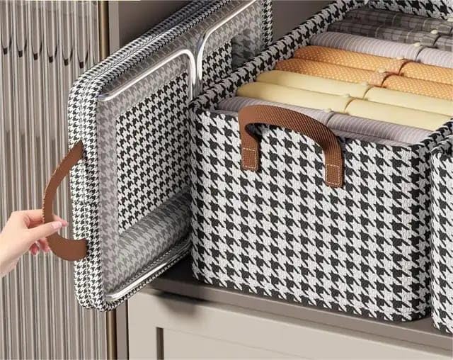 26L Closet Clothes Organizer with Handle - Fabric Storage Box for Wardrobe, Stackable Shelf Baskets. Mix Design