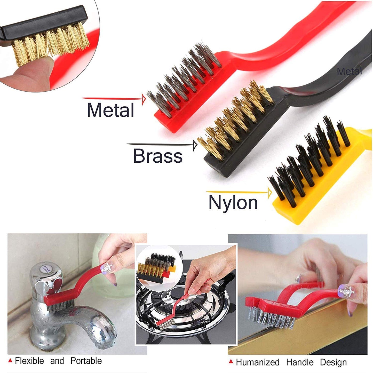 3-Piece Mini Wire Brush Cleaning Tool Kit Versatile Cleaning Made Easy