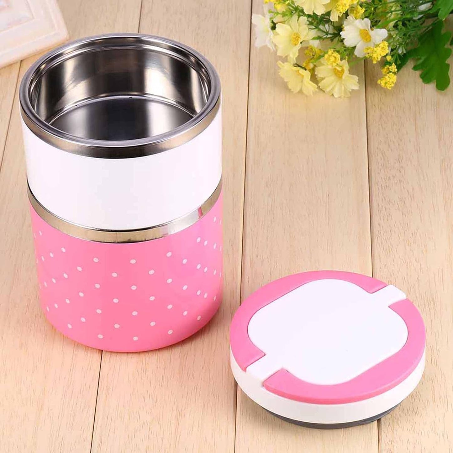 2 Layer Stainless Steel Insulation Thermal Lunch Box pink