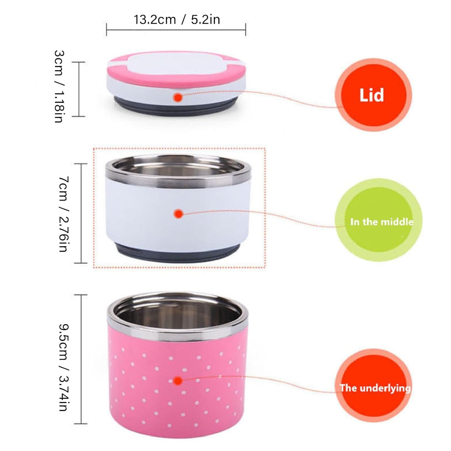 2 Layer Stainless Steel Insulation Thermal Lunch Box pink