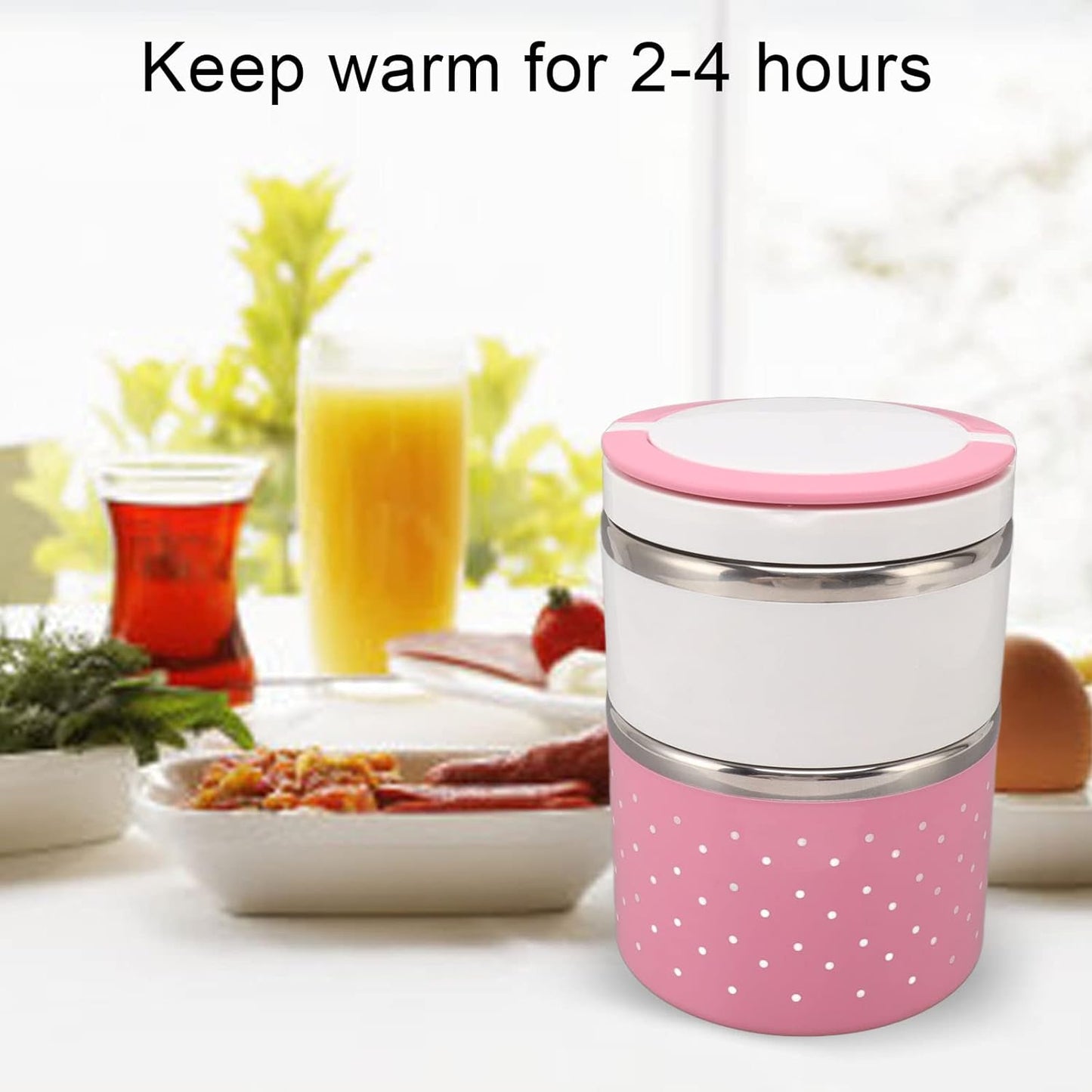 2 Layer Stainless Steel Insulation Thermal Lunch Box pink