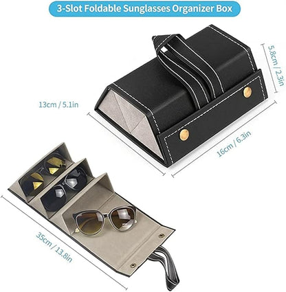 3 Slot Sunglasses Organizer Box - Portable Folding Eyewear Holder for Men and Women