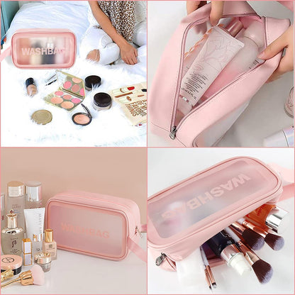 Clear Toiletry Bag - Waterproof PVC Cosmetic Bag with Zipper, Portable Carry Pouch for Women Men