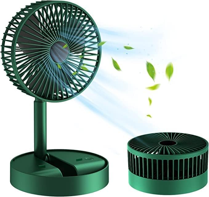 FlexiBreeze: Rechargeable 3-Speed Telescopic Table Fan - Perfect for Office, Home, and Kitchen! Green Color