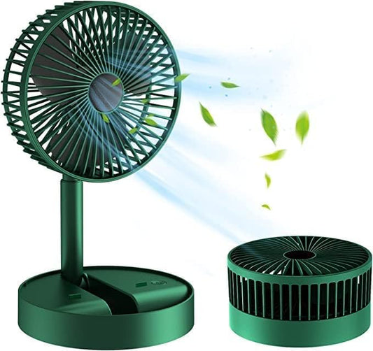 FlexiBreeze: Rechargeable 3-Speed Telescopic Table Fan - Perfect for Office, Home, and Kitchen! Green Color