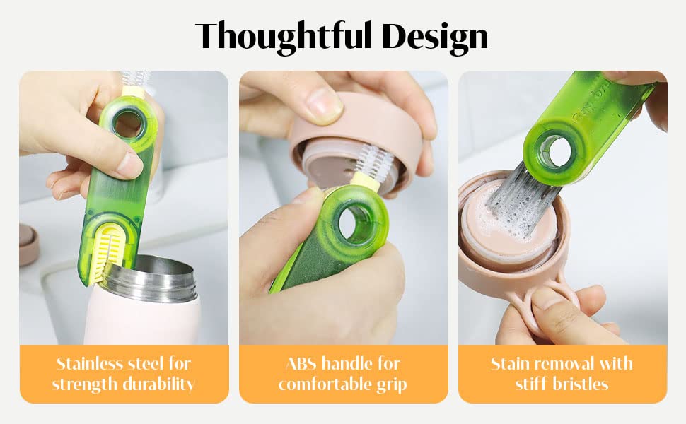 3-in-1 Cup Lid Gap Cleaning Brush to clean various parts of cups, bottles, and containers