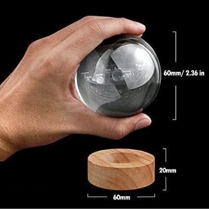 Solar System Crystal Ball Night Lamp - 2.4 Inch, 3D Galaxy Ball Lamp with USB Table LED Wooden Base, 60MM Crystal Ball for Home Decoration & Gifts