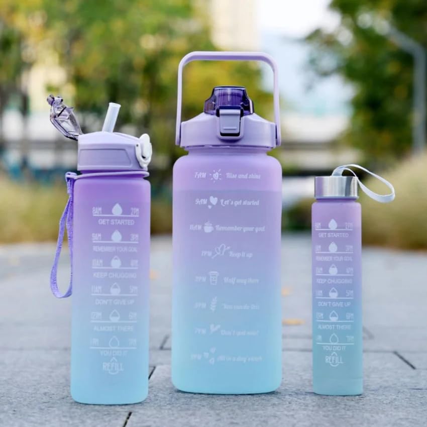 Set of 3 Water Bottles with Motivational Time Markers for Gym College 1500ML, 900ML, and 500ML