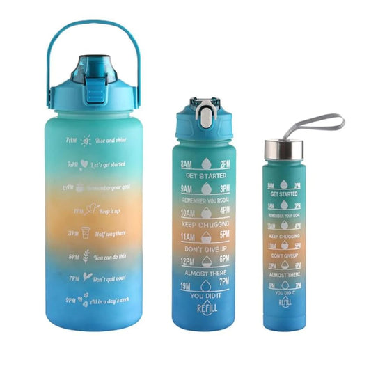 Set of 3 Water Bottles with Motivational Time Markers for Gym College 1500ML, 900ML, and 500ML