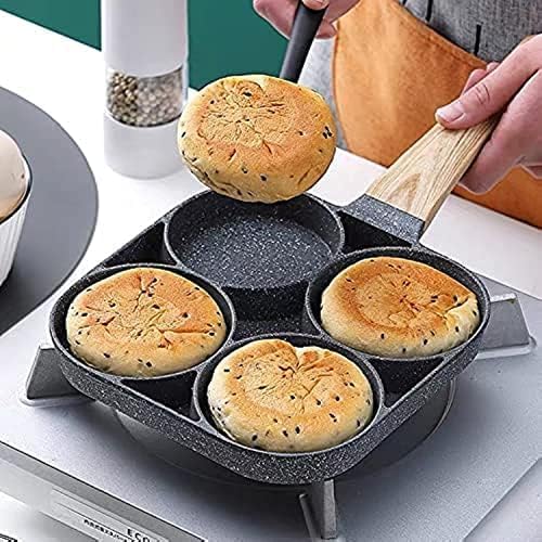 4-Hole Non-Stick Egg Frying Pan with Detachable Wooden Handle | Multi-Purpose Omelet, Burger, Poached Egg, and Breakfast Pan