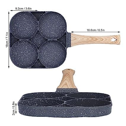 4-Hole Non-Stick Egg Frying Pan with Detachable Wooden Handle | Multi-Purpose Omelet, Burger, Poached Egg, and Breakfast Pan