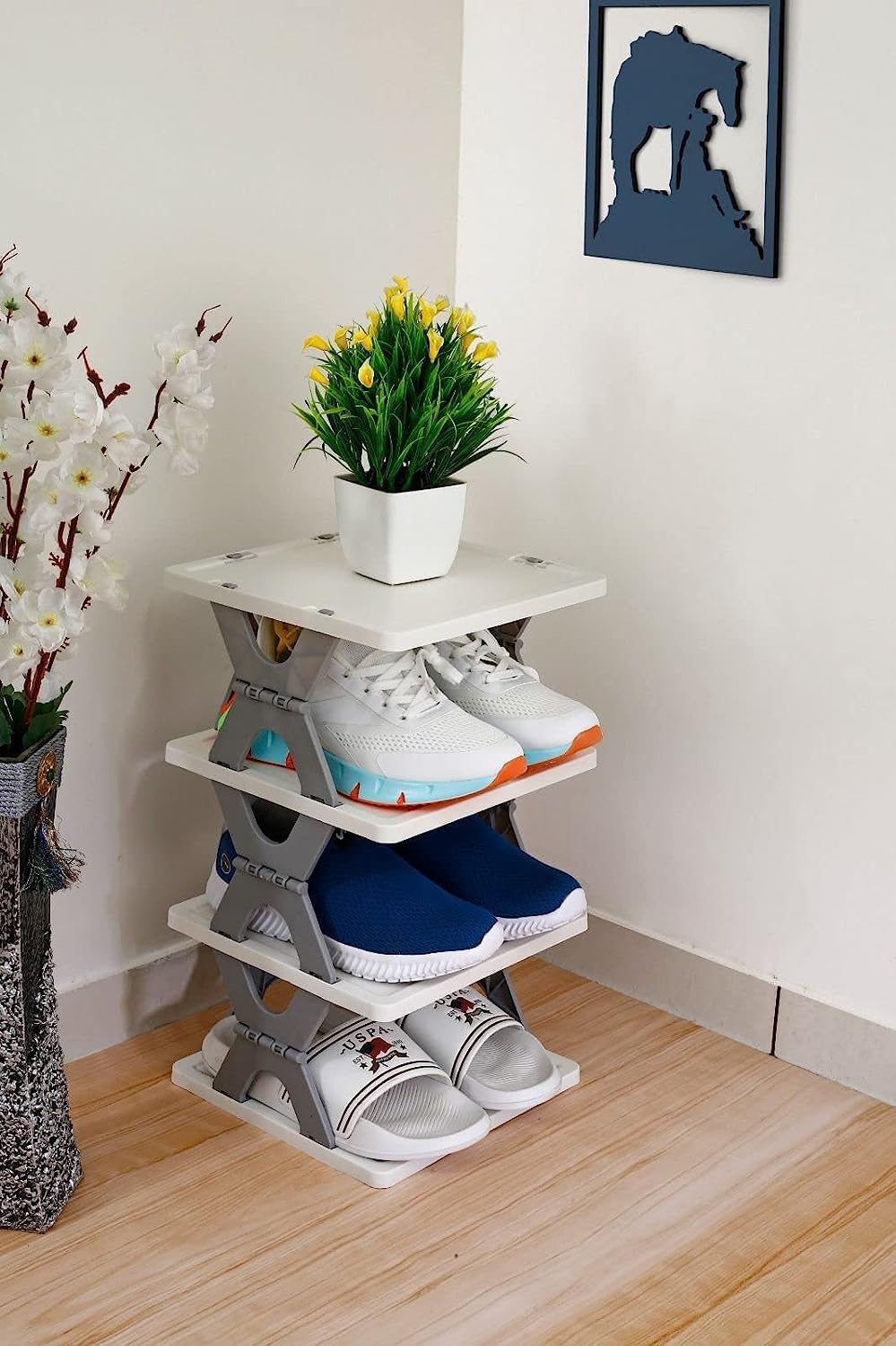 4 Layer Shoe Rack, Stackable Shoe Storage Organizer