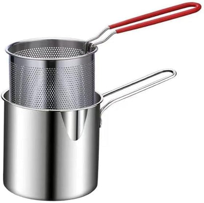 Small Deep Frying Pot With Basket 1200Ml Stainless Steel Fryer Pot With Long Handle Mini Deep Oil Fryer