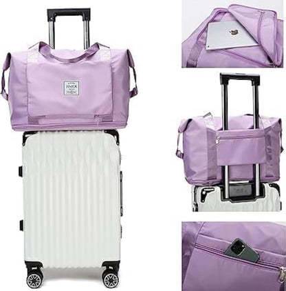 Purple Foldable Travel Duffel Bag, Shopping bag with front pocket Lightweight Waterproof Carry on Luggage Bag