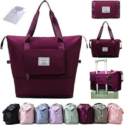 Wine Foldable Travel Duffel Bag, Shopping bag with front pocket Lightweight Waterproof Carry on Luggage Bag