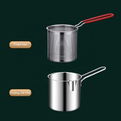 Small Deep Frying Pot With Basket 1200Ml Stainless Steel Fryer Pot With Long Handle Mini Deep Oil Fryer