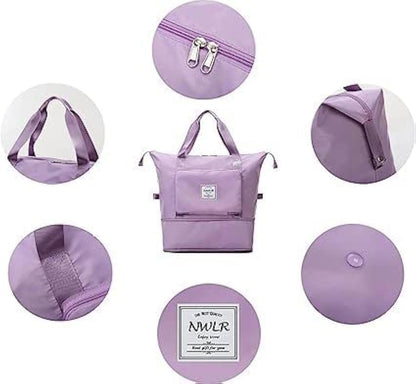 Purple Foldable Travel Duffel Bag, Shopping bag with front pocket Lightweight Waterproof Carry on Luggage Bag