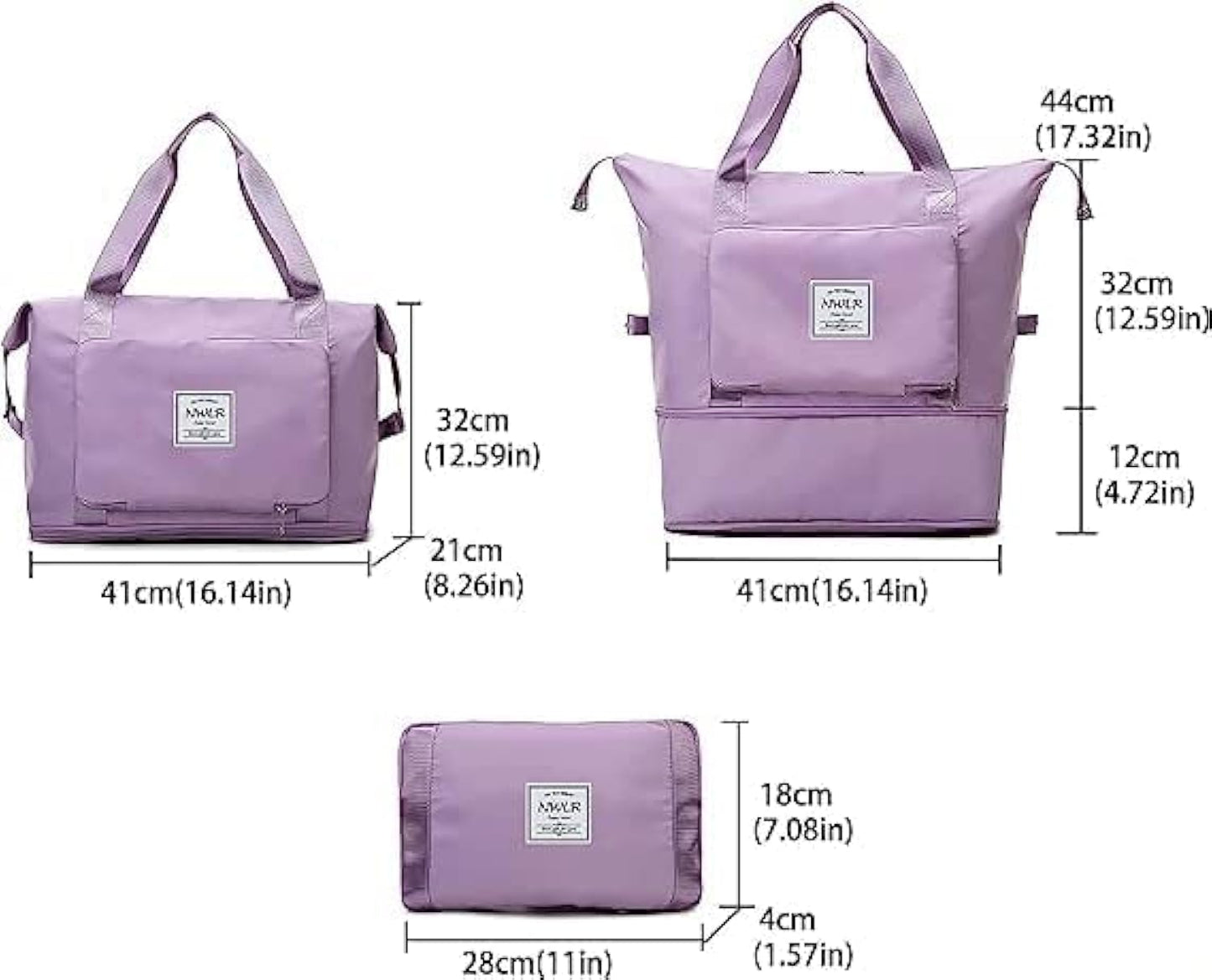 Purple Foldable Travel Duffel Bag, Shopping bag with front pocket Lightweight Waterproof Carry on Luggage Bag