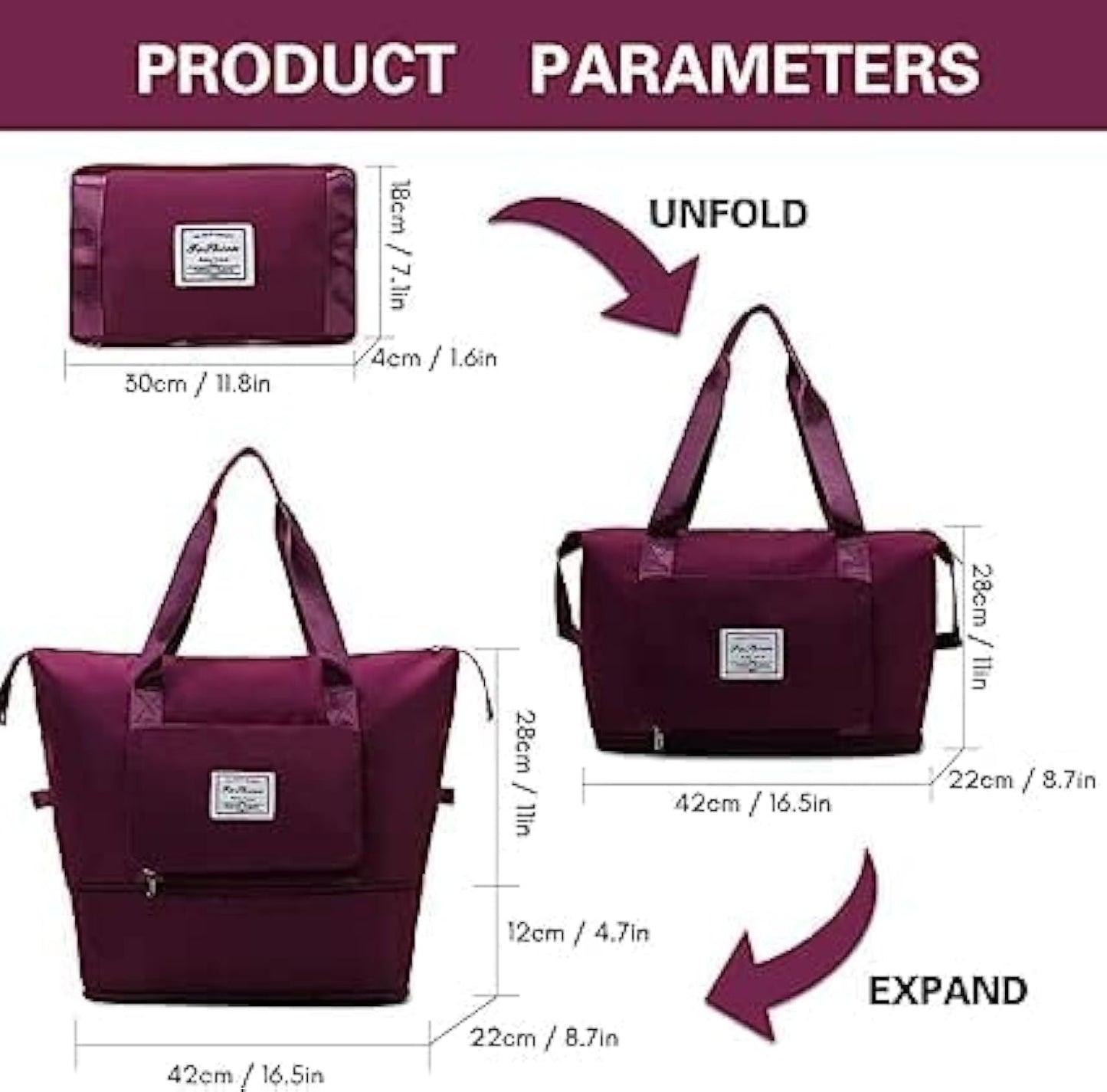 Wine Foldable Travel Duffel Bag, Shopping bag with front pocket Lightweight Waterproof Carry on Luggage Bag