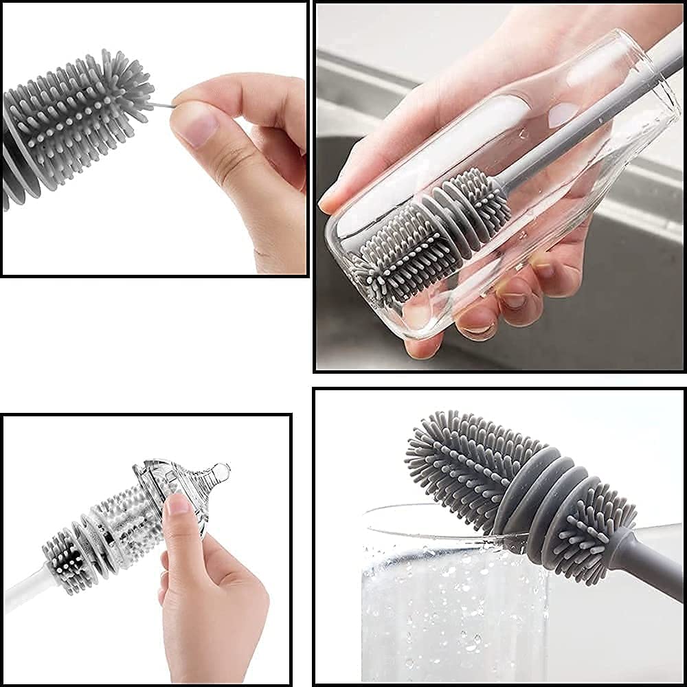 Silicone Baby Bottle Cleaner Brush with long handle for cleaning narrow-necked bottles