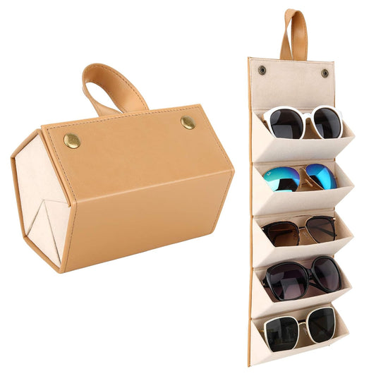 5 Slot Foldable Eyeglasses Storage Case Brown