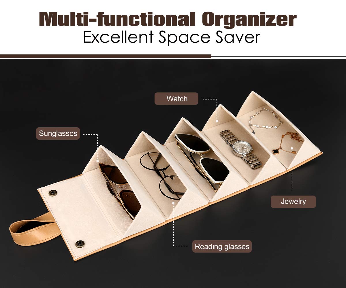 5 Slot Foldable Eyeglasses Storage Case Brown