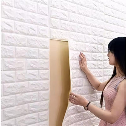 Foam Brick Design 3D Wall Stickers/Wallpaper - White