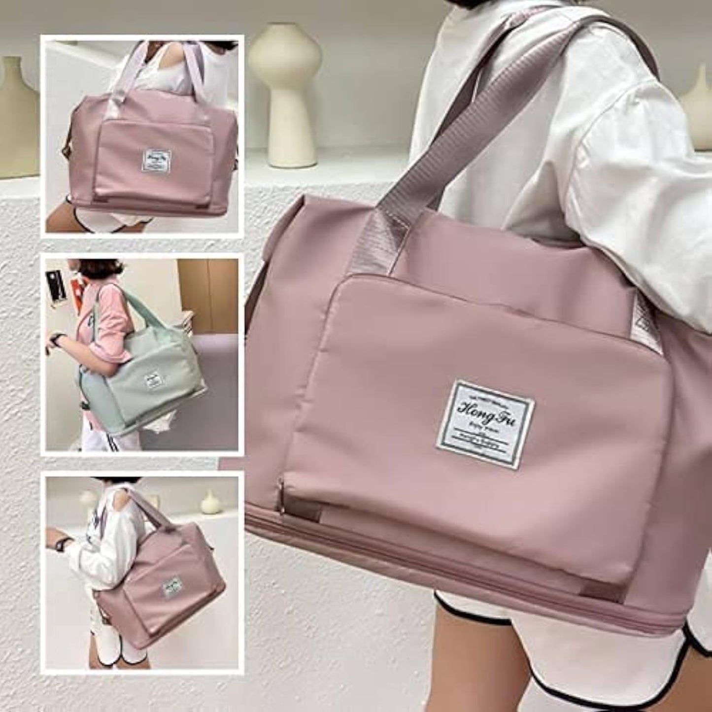 Peach Foldable Travel Duffel Bag, Shopping bag with front pocket Lightweight Waterproof Carry on Luggage Bag