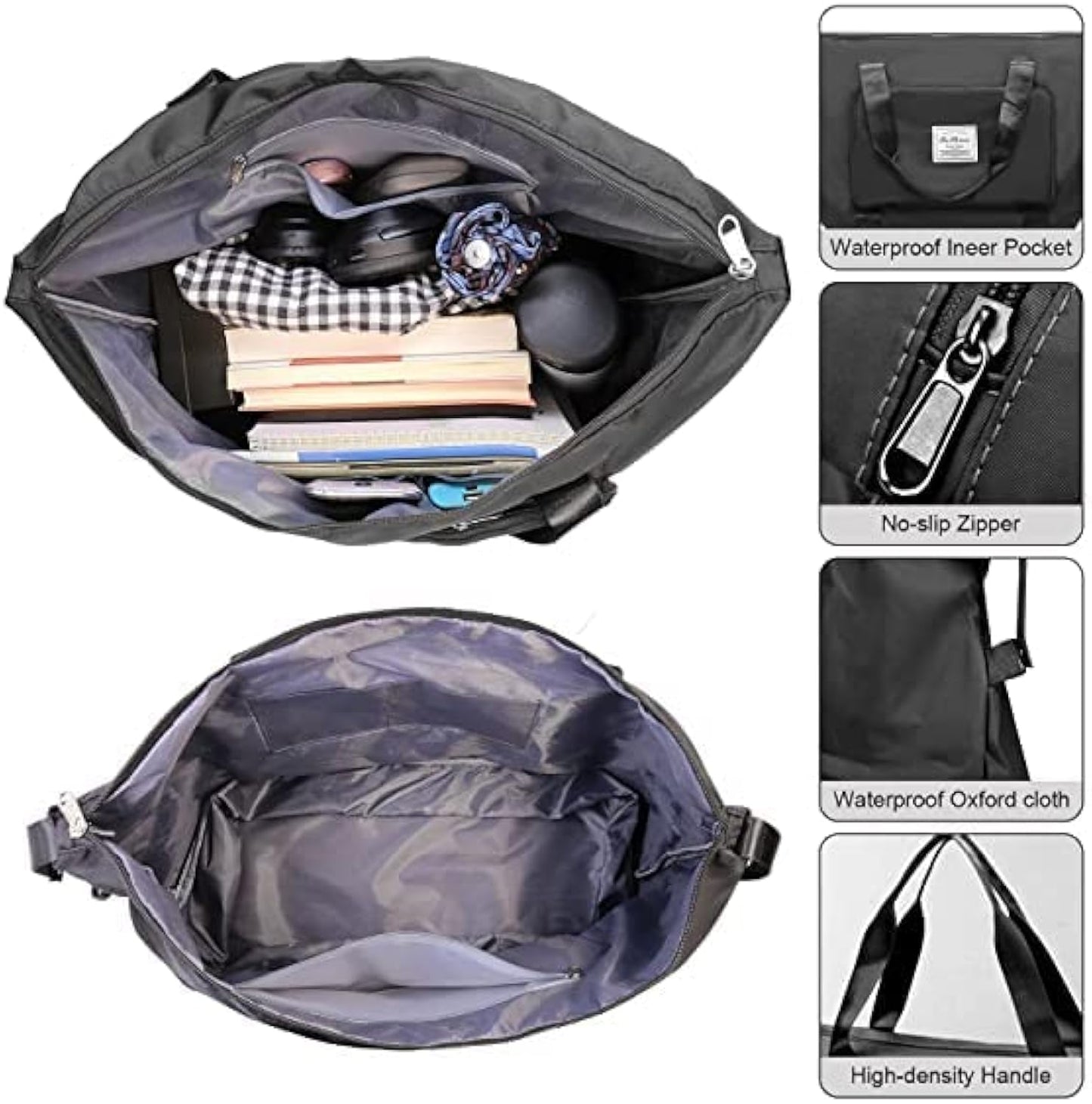 Black Foldable Travel Duffel Bag, Shopping bag with front pocket Lightweight Waterproof Carry on Luggage Bag